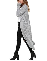 Dearlovers   Botón frontal abierto para mujer, diseño casual de punto largo Maxi Cardigans con bolsillos