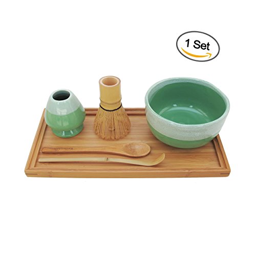 BambooMN Brand - Matcha Bowl Set (Includes Bowl, Rest,Tea Whisk, Chasaku, Tea Spoon & Tray) 1 Set Mint Green - Thumbnail 3
