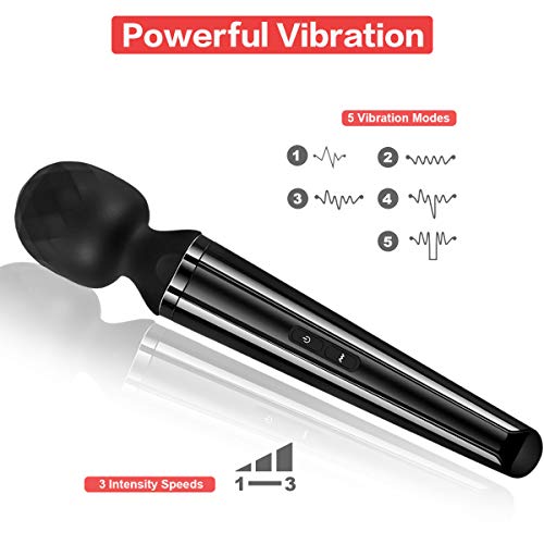 Cordless Wand Massager with 3 Powerful Speeds and 5 Vibration Modes for Neck Shoulder Back Body Massage, PALOQUETH Handheld Rechargeable Massager for Deep Tissue Massage Muscles Pain Relief - Thumbnail 2