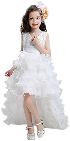 LISIBO Girls Kids Wedding Party Flower Dovetail Long Flower Dress (1-2 Year, White)