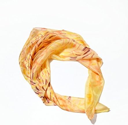 Little Square Silk Scarf hand painted in Yellow color. Abstract pastel bandana handpainted for women, size 21x21 inches, one of a kind, gift for her