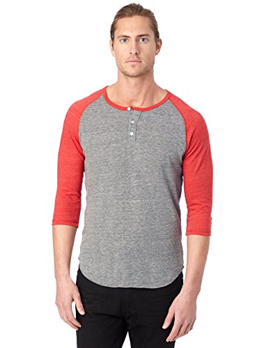 Alternative Mens Basic Eco-Jersey 3/4 Sleeve Raglan Henley Shirt XX-Large Eco Grey & Eco True Red
