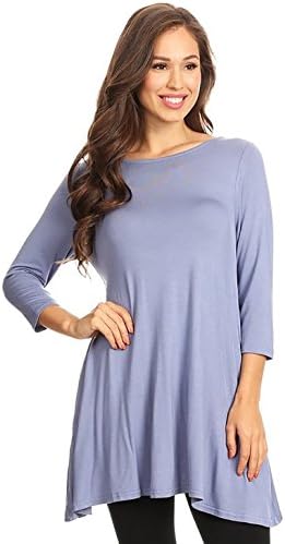 Women's Casual Tunic with side Pockets 3/4 Long Sleeve Jersey Swing T-shirt Dress (M, LBTU12-SBL)