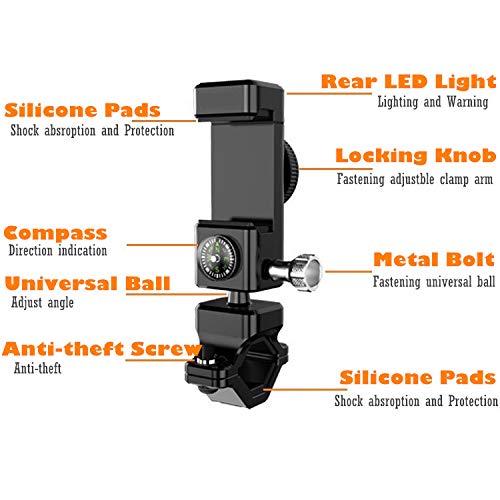 Bike Phone Holder, GPS holder for bike, 3 in 1 function: bike phone bracket, bike Light & bike compass, fit for 3.7\