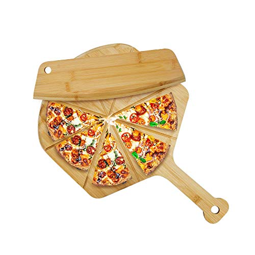 AXSCOK Premium Pizza Peel and Cutter Set, 12 Inch Bamboo Pizza Paddle Cutting Board Builtin