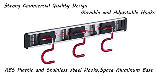 Cavoli Wall Mounted Broom Hanger and Dust Mop Closet Equipment Storage Organizer 16 Inches (3 Positions & 2 Hooks)