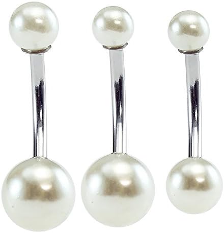 16g Pearl curved barbell, Belly button ring, Navel ring, Rook cartilage earring, body jewelry, 1pc (Pearl: 4mm X 6mm, Barbell: 5/16″(8mm))