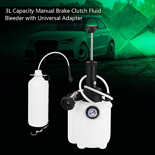 Zerone 3L Capacity Brake Fluid Bleeder, Manual Brake Bleeder Clutch Fluid Bleeder Bleeding Tool with Universal Adapter and Pressure Gauge for Most European Models