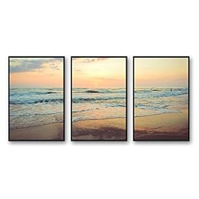 Framed Canvas Wall Art for Living Room, Bedroom Ocean Sea Beach Canvas Prints for Modern Home Decoration Ready to Hang - 16"x24"x3 Panels
