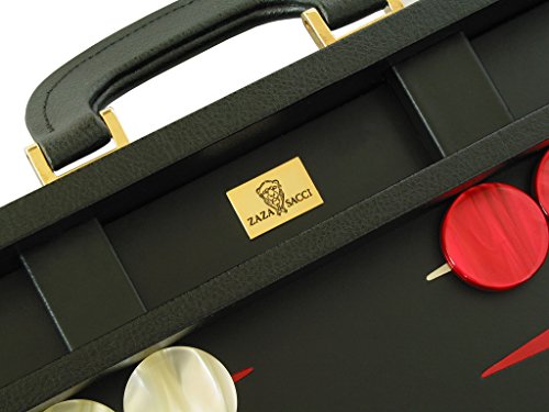 Zaza & Sacci Leather Backgammon Set - Board Game - 20" Black Case