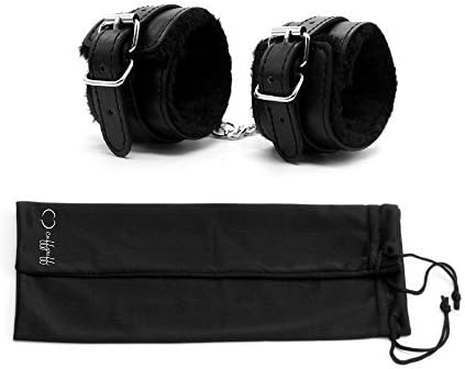 AbsoluteRestraint Soft Fuzzy Wrist Handcuff - Faux Leather Fur Lined Buckle - fit Any Size - Come with Pouch
