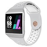 UMTELE Compatible for Fitbit Ionic Band, Two-Toned Perforated Strap Breathable Accessory Wristband with Quick Lock&Release Buckle Replacement for Fitbit Ionic Smart Watch, Large, Silver/White