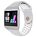 UMTELE Compatible for Fitbit Ionic Band, Two-Toned Perforated Strap Breathable Accessory Wristband with Quick Lock&Release Buckle Replacement for Fitbit Ionic Smart Watch, Large, Silver/White