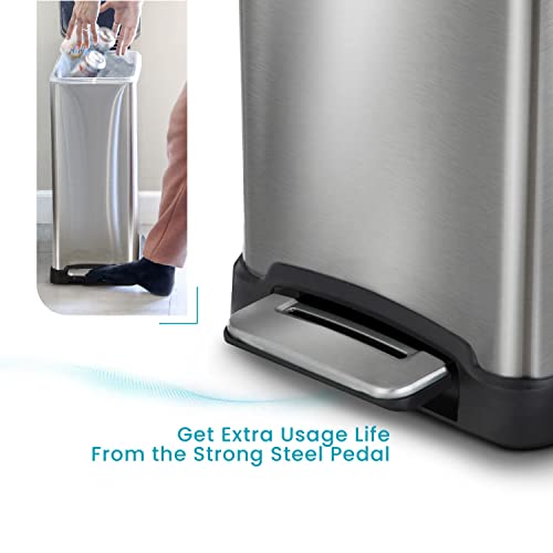 Home Zone Living 12 Gallon Slim Kitchen Trash Can, Stainless Steel