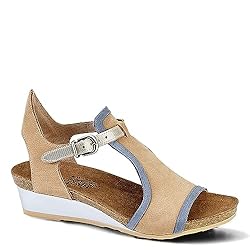 NAOT Women's Fiona Wedge Sandal Nude/Blue Combo