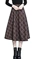 chouyatou Women's Retro High Waist A-Line Swing Midi Plaid Tartan Skirt Pocket