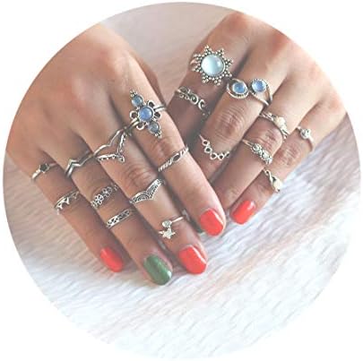 Gudukt Bohemian Knuckle Ring Set Vintage Silver Crystal Joint Knuckle Ring Set for Women