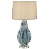 Teresa Modern Table Lamp Ceramic Hand Painted Teal Drip Beige Fabric Drum Shade for Living Room Family Bedroom Office…