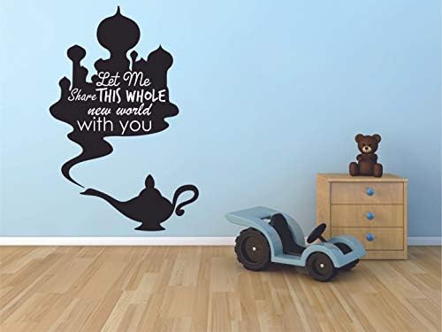 Let Me Share This Whole New World With You Aladdin Disney Wall Sticker Vinyl Wall Art Decal for Girl Boy Baby Kid Bedroom Nursery Daycare Home Decor Sticker Wall Art Vinyl Decoration Size (30x25 inch)