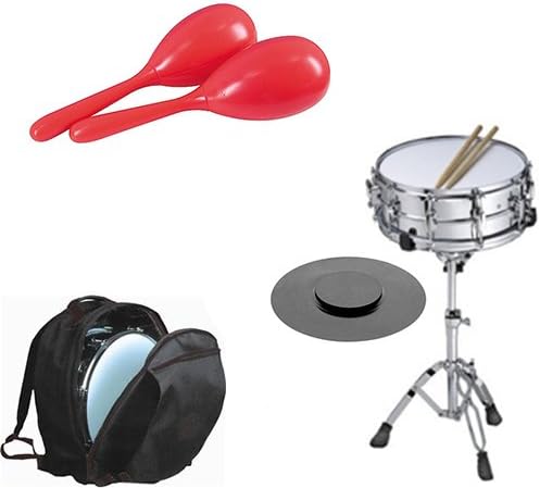 Band Directors Choice Complete Student Snare Drum Kit w/Stand, Backpack Carry Bag, Drum Practice Pad &amp; Sticks + Bonus Rhythm Maracas