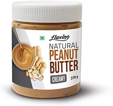 FLAVINO All Natural Peanut Butter Creamy 370 g | Unsweetened | Made with 100% Roasted Peanuts | No Added Sugar | No Added Salt | Gluten-Free | Vegan