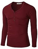 Doublju Mens Henley T-shirts with Button Placket