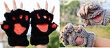 Loritta 2 Pairs Womens Cat Paw Gloves Winter Plush Faux Fur Cute Kitten Fingerless Mittens