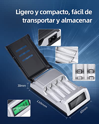 CkeyiN Universal Cargador ，Universal Cargador Rápido ，con 4 Ranura Independiente ，para Pila Recargable AA, AAA,Ni-MH,Ni-Cd Clase de eficiencia energética A++ /Negro