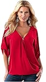 ELFINWomen's Sexy Long Sleeve V Neck Zipper Shirt Blouse Tops