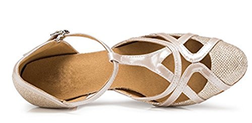 TDA Womens Mid Heel 6cm Champagne PU Leather Salsa Tango Ballroom Latin Party Dance Shoes CM101 4.5 M US - Thumbnail 3