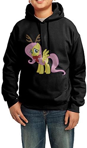 Fluttershy Reindeer Boys Cotton Pullover Long Sleeve Black Hoodie