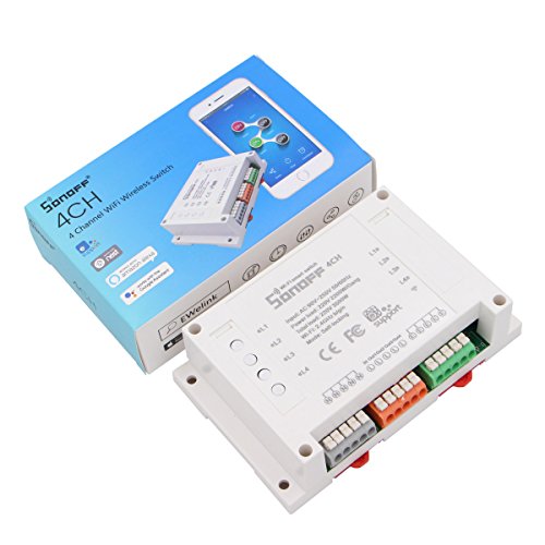 Sonoff 4CH Smart Switch 4 Channel Din Rail Mounting Wi-Fi Switch ,Wireless Remote Independently Control 4 Devices or Home Appliances, Works with Amazon Alexa Google Home
