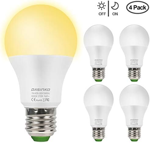 Dusk to Dawn Light Bulb Sensor Lights Bulb,7W Smart Automatic LED Bulbs with Auto on/Off,E26/E27 Indoor/Outdoor Lighting Lamp for Porch, Hallway, Patio, Garage (2700K Warm White,4-Pack)
