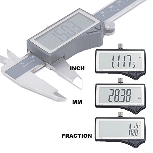Clockwise Tools DCLR-0605 Electronic Digital Caliper Inch/Metric/Fractions Conversion IP54 Protection 0-6 Inch/150 mm Stainless Steel Body Super Large LCD Screen Auto Off Featured Measuring Tool (Cert