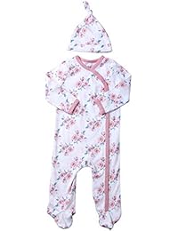 Footed Pajamas Knotted Side Snap Onesies Mamelucos Baby Girl Jammies with Hat 0-3 Months Floral Print