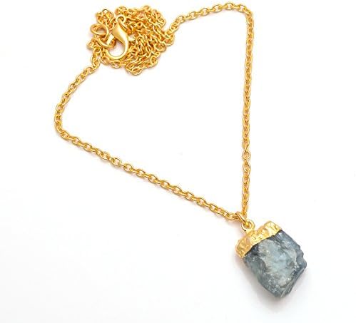 Natural Aquamarine Raw Gemstone Necklace, Gold Plated Brass Fashion Jewelry BN50