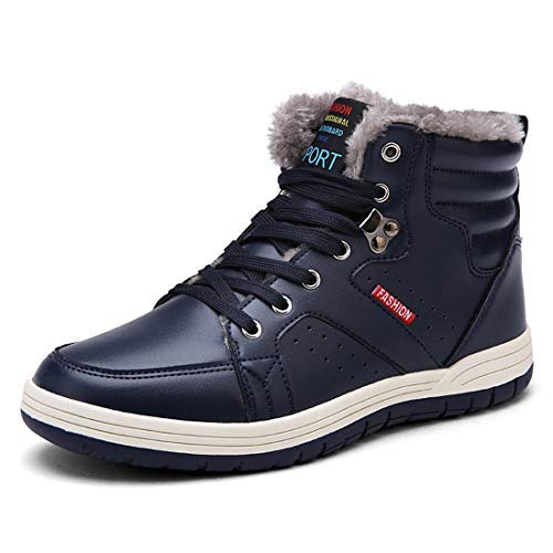 KRIMUS Mens Snow Boots/Ankle Boots/Winter Boots/Hiking Boots/Outdoor Boots Anti Skid Sneakers with Fur Lining(8808-blue-47)