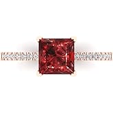 Clara Pucci 1.62 cttw Garnet 14K Rose Gold Solitaire with Accents Ring for Women - Cocktail Statement Fashion Jewelry Gift (6.5mm, Princess Cut)