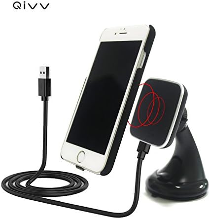 Magnetic Wireless Charger Car Kit, QIVV 360° Swivel Qi Wireless Charging pad with Vehicle Mount holder Cradle and Wireless Charging Receiver Case Air Vent / Windshield Dock for iPhone 7/6S/6 Plus