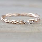 Napafashion Women Fashion 14K Solid Rose Gold Stack Twisted Ring Wedding Party Jewelry Gift (7)