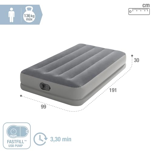 Intex ‎64112 Dura-Beam Standard Series Prestige Mid-Rise Air Mattress with Fastfill USB Powered Internal Air Pump, durable Fiber-Tech interior construction, Twin