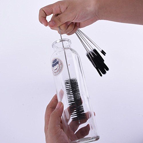 Cleaning Brush Set by LetGoShop 8 Inch Nylon Tube Brushes for Drinking Straws, Glasses, Keyboards, Jewelry Cleaning, Set of 10, Black