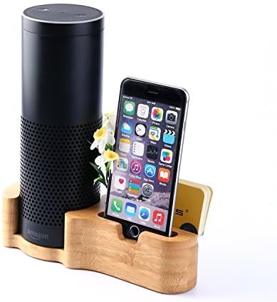 Speaker Stand for Amazon Echo & iPhone, Hapurs Bamboo Wood Charging Dock Stand Holder for Amazon Echo/Echo Plus Amazon Echo Dot 1st Gen and iPhone X/8/8Plus/7/7Plus/6/6s/6Plus/6s Plus/5.
