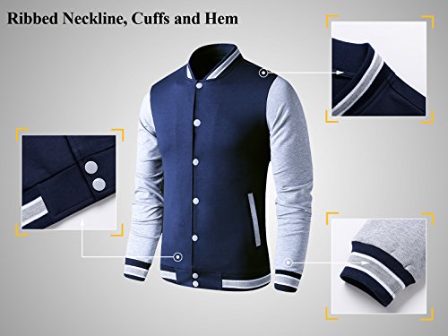LTIFONE Mens Lightweight Varsity Jacket Button Down Baseball College Letterman Jacket(Blue,XL)
