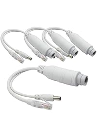 ANVISION 4 Pack Active 48 V a 12 V Impermeable PoE Splitter Adapter, IEEE 802.3af Compatible 10 100Mbps, DC 12 V Salida para Cámara IP AP Voip Teléfono y más, Blanco