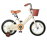 JOYSTAR 16 Inch Kids Bike with Training Wheels for 4 5 6 7 Years Old Girls, Kids Bicycle with Front Basket, Children Cycle, Beige
