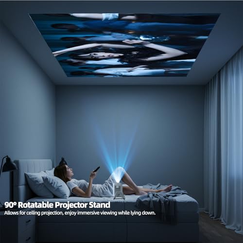 Bettdow for Netflix Official Mini Projector 4K, 1080P Portable Rotating Projector, Auto Focus/Trapezoid Correction, 10000 Lumens, Android 13 & BT 5.2, Home and Outdoor Cinema, White