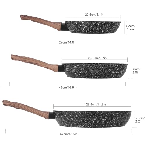 HEEDU Juego de 3 Sartenes con Revestimiento Antiadherente para Todo Tipo de Estufas, Set de 3 piezas (20 cm y 24 cm y 28 cm)