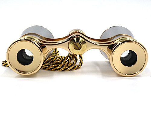 Opera Glasses Compact Binoculars for Theater Horse Racing Classical Lady Gift 3X25 Silver with Gold Chain