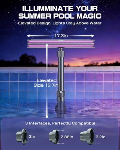 UIRWAY Solar Pool Fountain F5 Pro, Dual Light Strip 52 Ultra-Bright LEDs Unique Design, 10 Colors Pool Lights with 4 Modes, Remote Control, Adjustable Spray, Pool Fountain for Above & Inground Pools